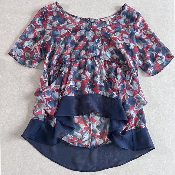 Red and Navy Sheer Floral Blouse ASO Alex Russo - Picture 2 of 6